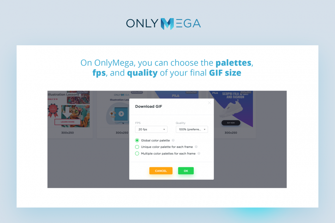 OnlyMega Download Gif options and settings for optimization